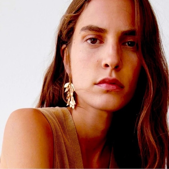 Zara Gold Leaf Drop Earrings - Picture 1 of 11